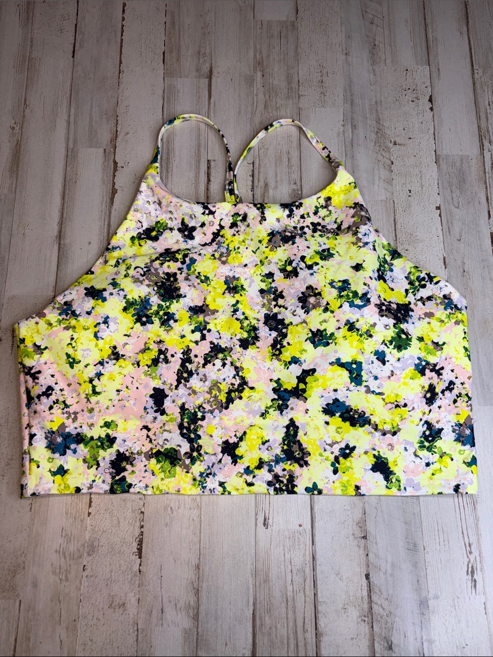 Old Navy Active Powersoft Neon Floral  Built-in-Bra Yellow & Green Plus Sz XXL